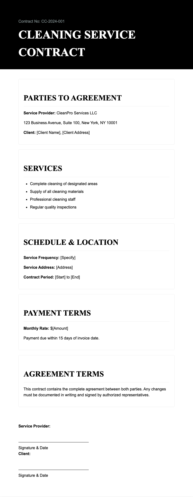 Creative layout cleaning contract